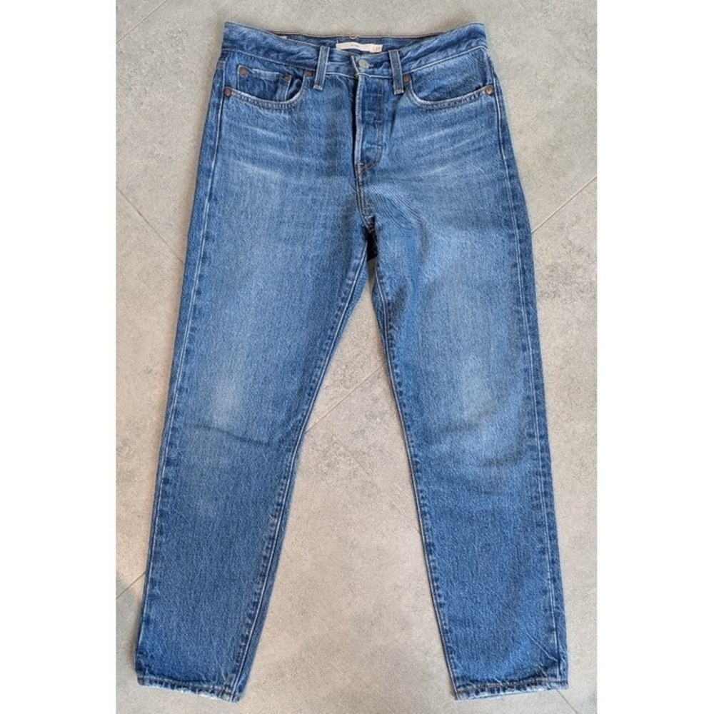 Levis Premium Wedgie Straight Jeans Blue Denim Big E High Rise Womens 27